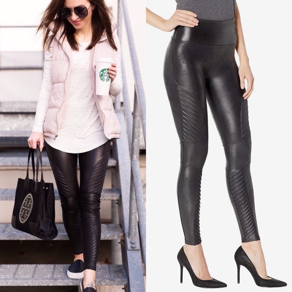 SPANX Pants - Spanx Women’s Faux Leather Moto Leggings Very Black | Small